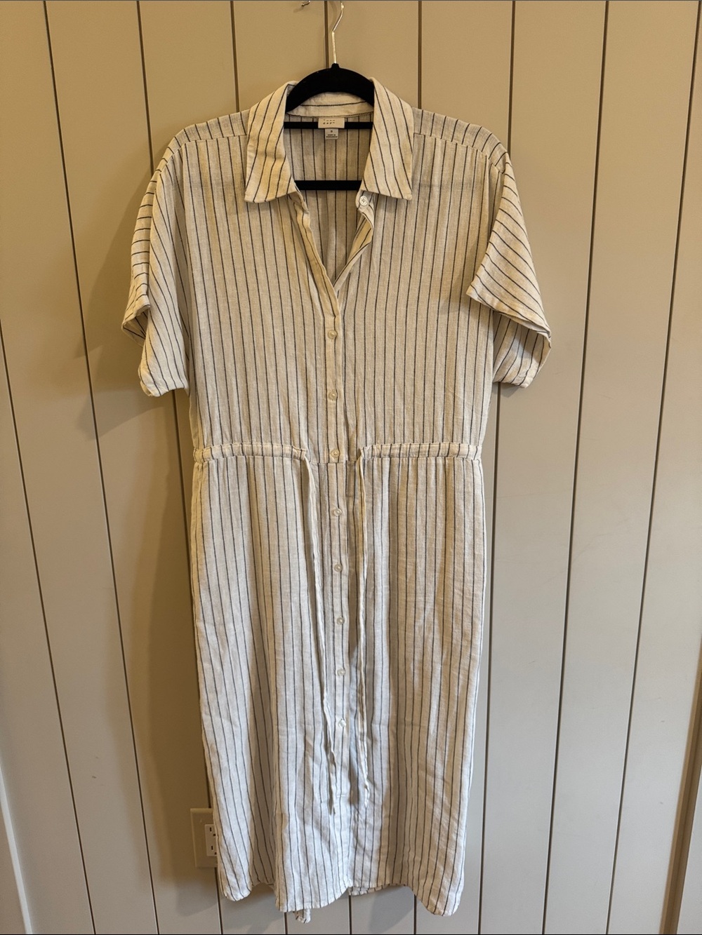 A New Day Striped Button-Front Linen Blend Dress